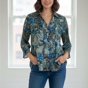 NEW DIRECTIONS Snake Print Blouse, Women’s M, Blue Green